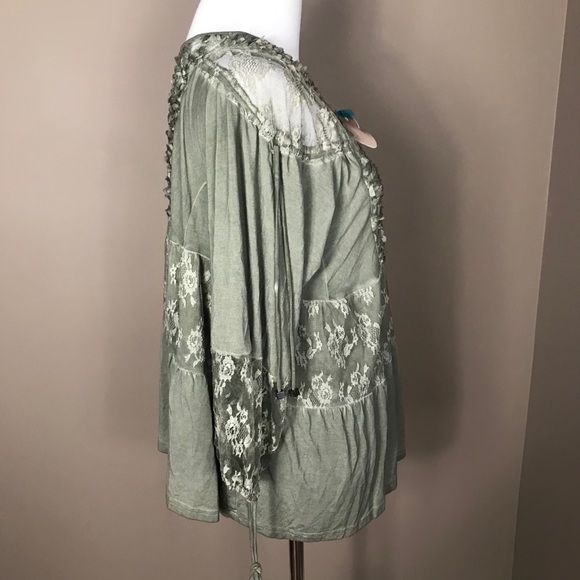 Pol Dried Herb Green Meadow Lace Trim Knit Top. - Picture 6 of 10